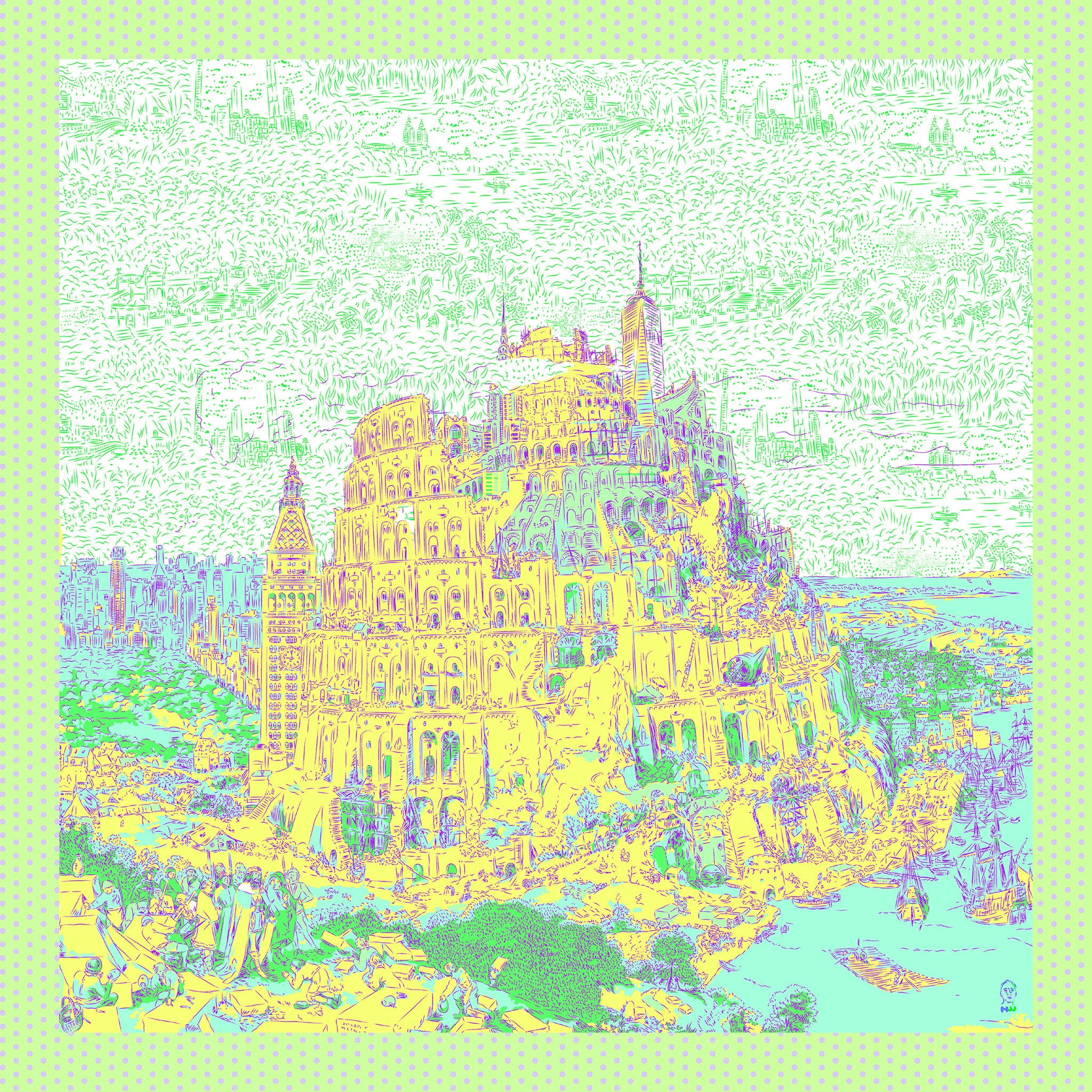 The Tower of Babel NYC Green Scarf
